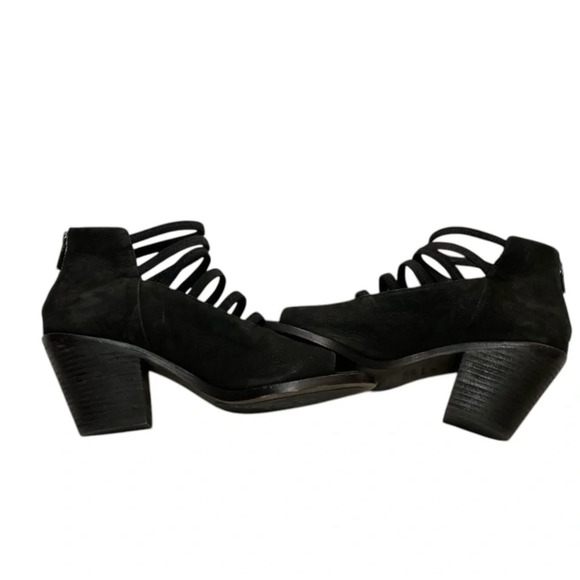 Eileen Fisher James Strappy Nubuck Leather Peep Toe Heels, Black - Picture 5 of 10